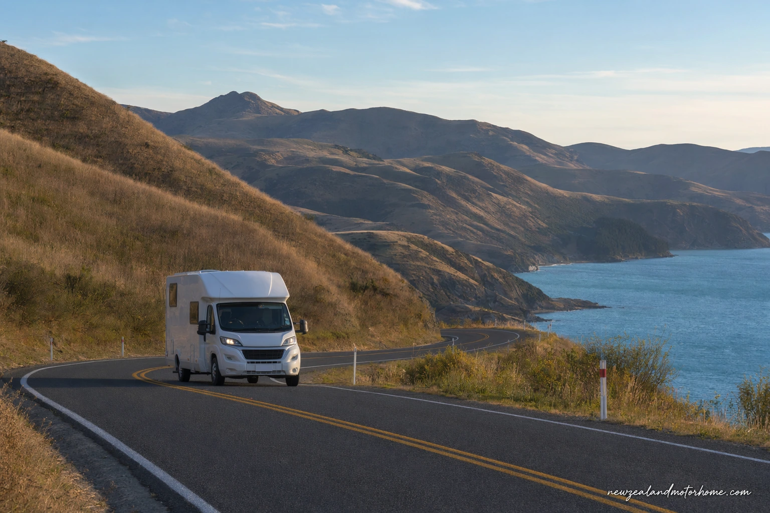 Campervan parked near Blenheim vineyards after the Auckland to Blenheim route