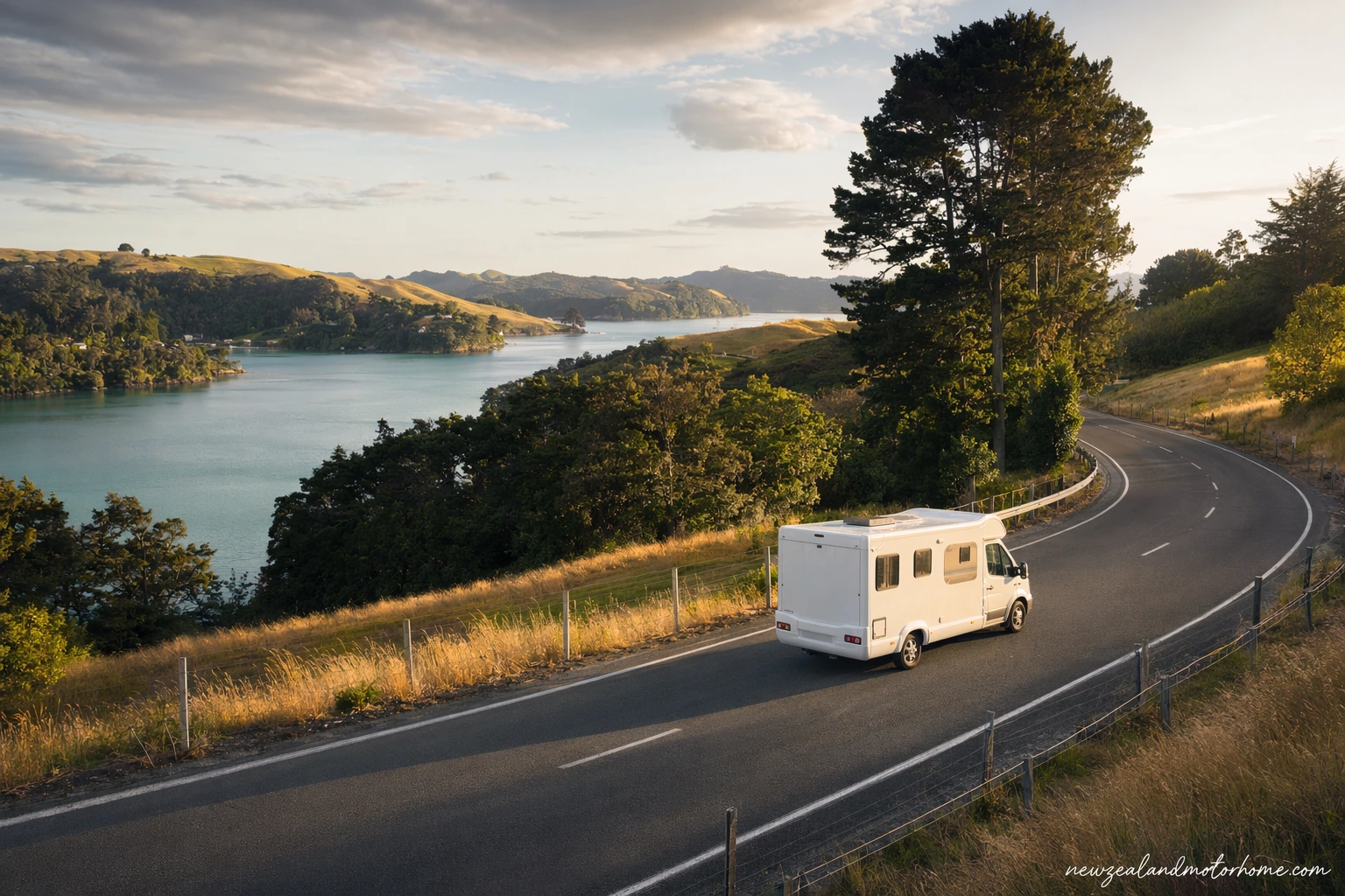 Campervan parked near the Waikato River on the Auckland to Hamilton route