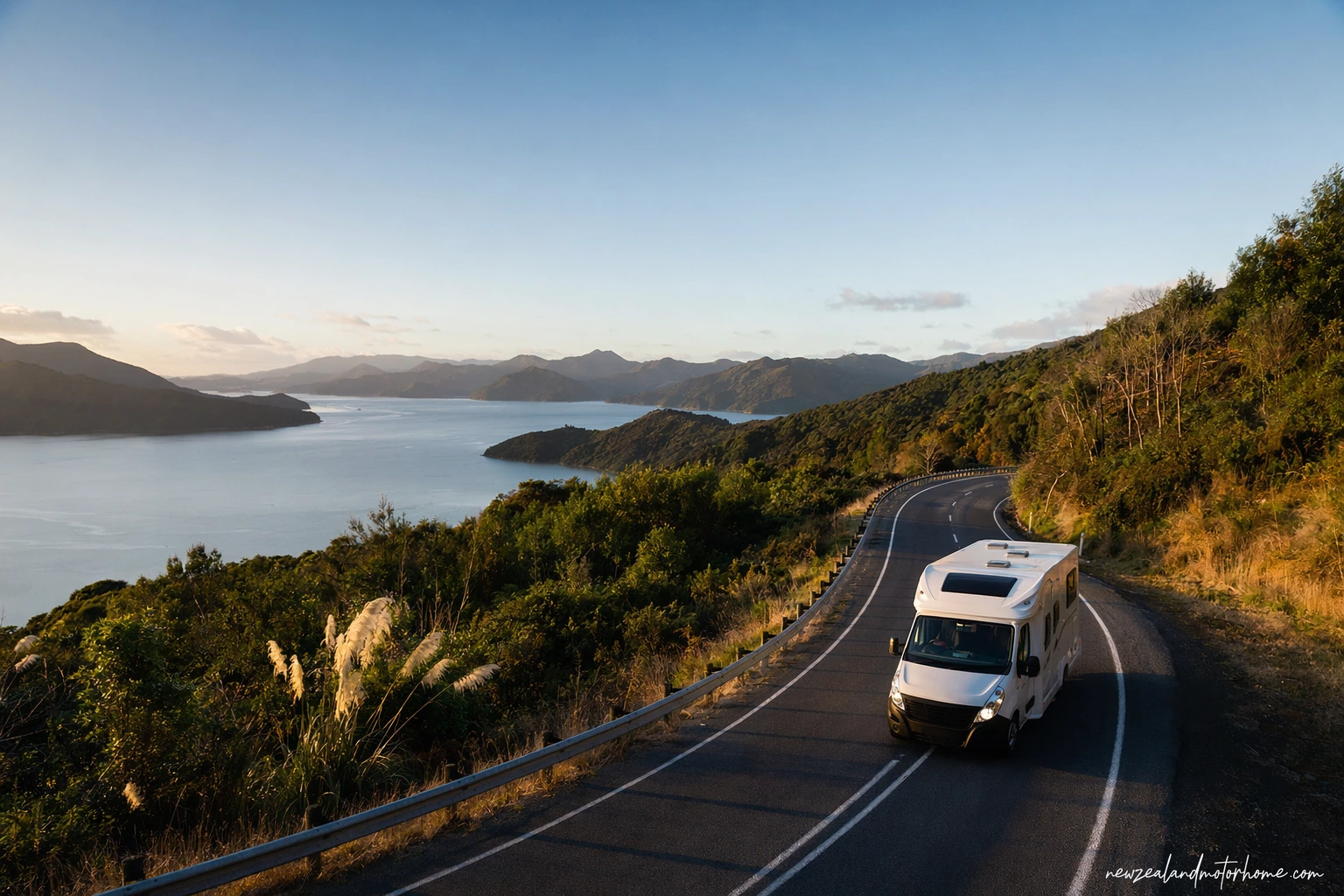 Campervan parked near Picton harbour after the Auckland to Picton journey