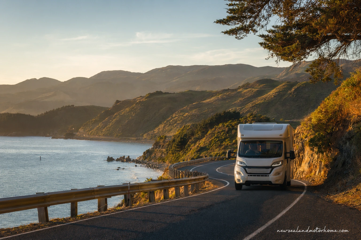 Campervan parked beside Lake Taupo on the Auckland to Wellington route