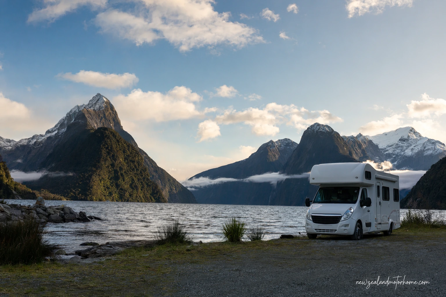 Campervan parked near Lake Manapouri before a Doubtful Sound trip in Fiordland