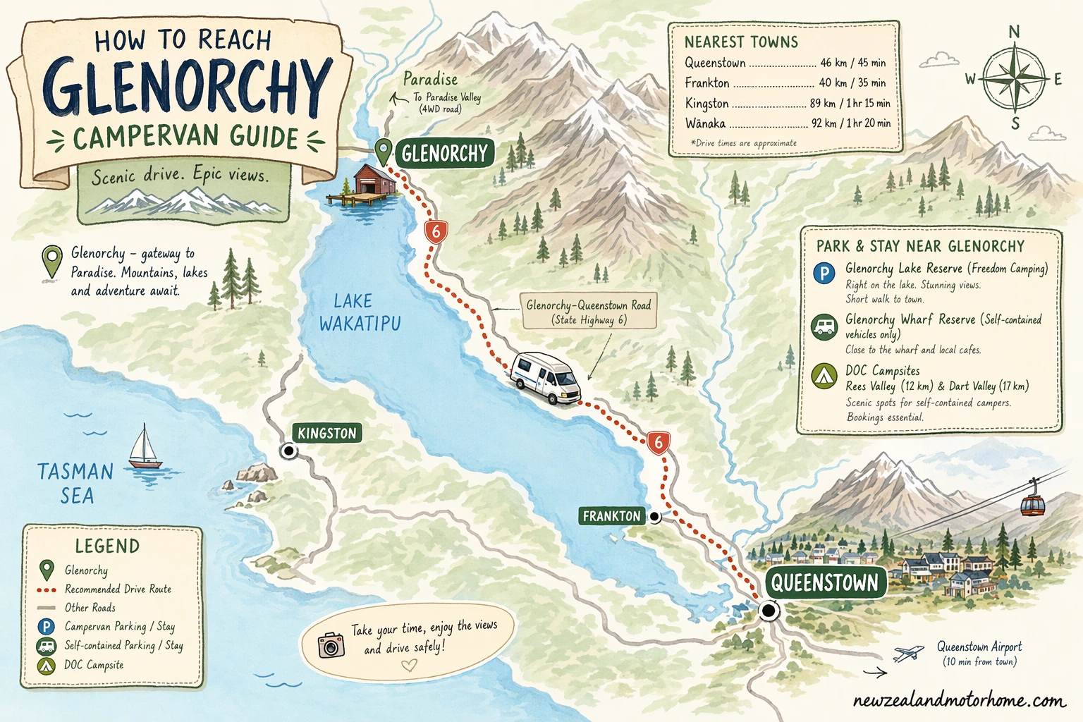 Illustrated campervan map — glenorchy campervan guide
