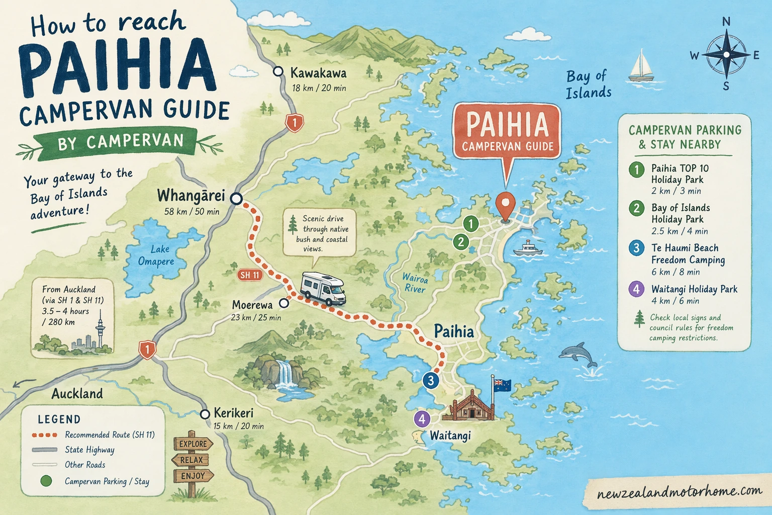 Illustrated campervan map — paihia campervan guide