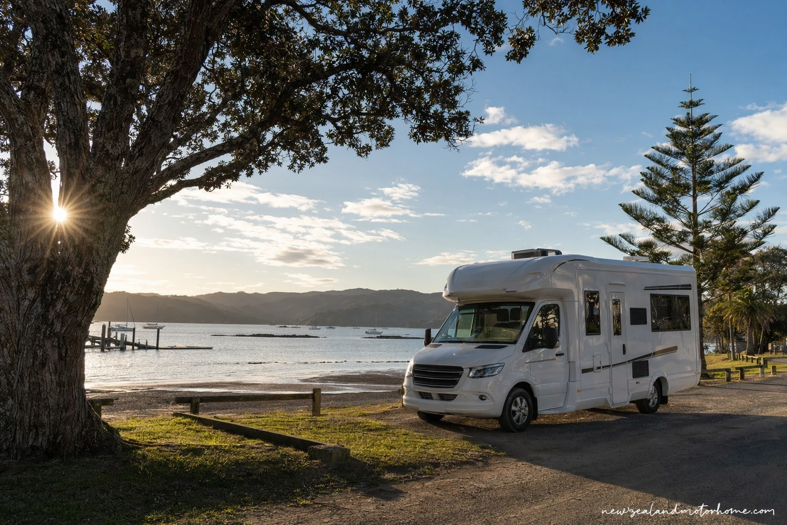 Campervan parked near the waterfront in Paihia overlooking the Bay of Islands