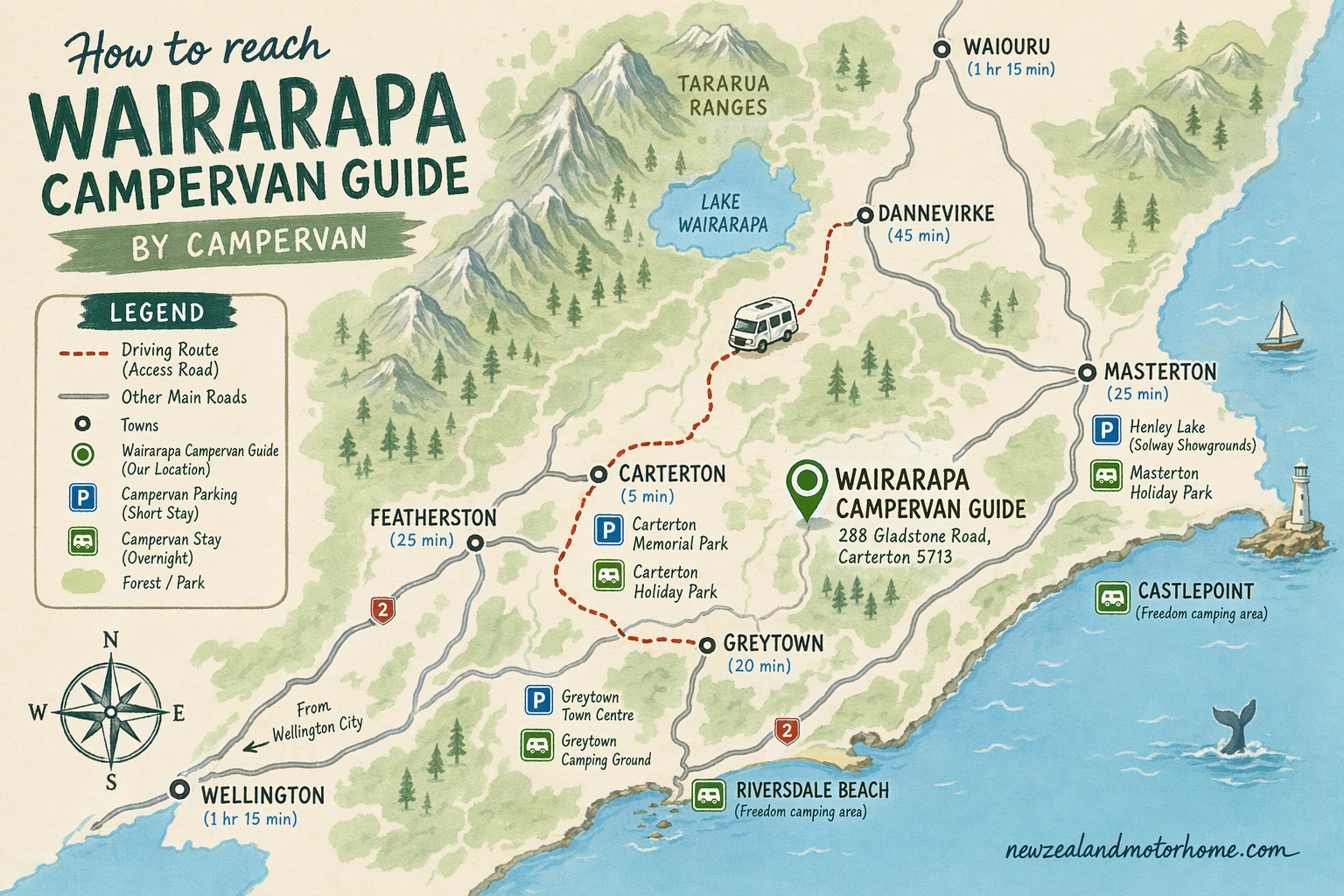 Illustrated campervan map — wairarapa campervan guide