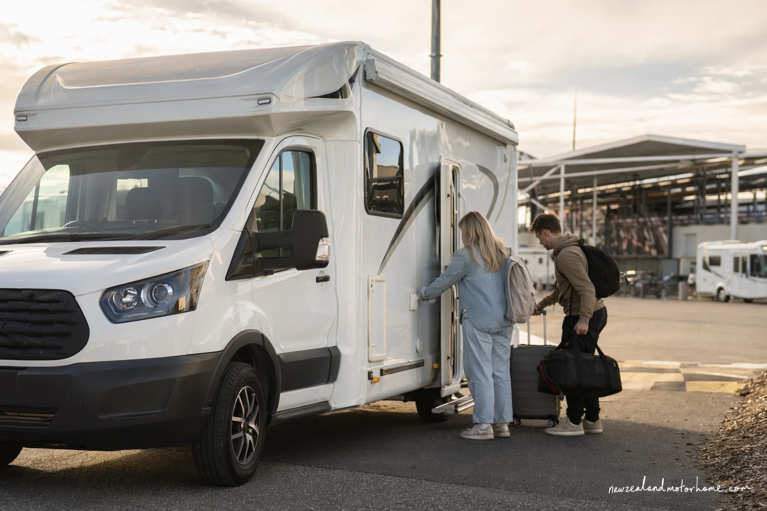 Campervan parked near Christchurch Airport ready for a South Island motorhome trip