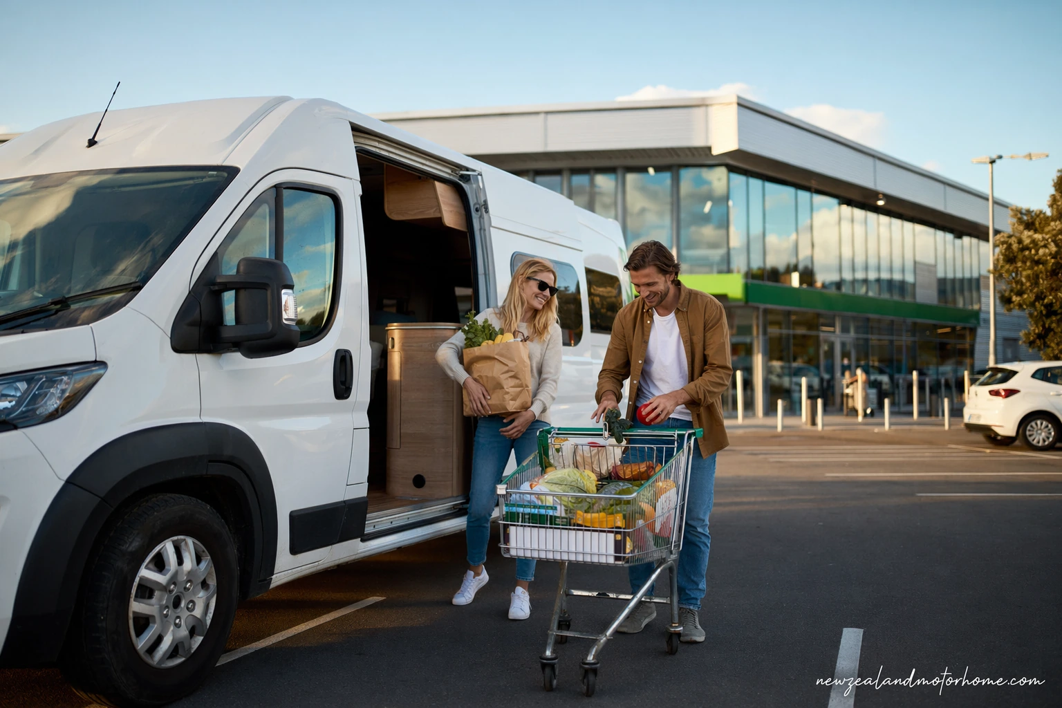 Campervan parked near Napier with Hawke's Bay supplies loaded for the road
