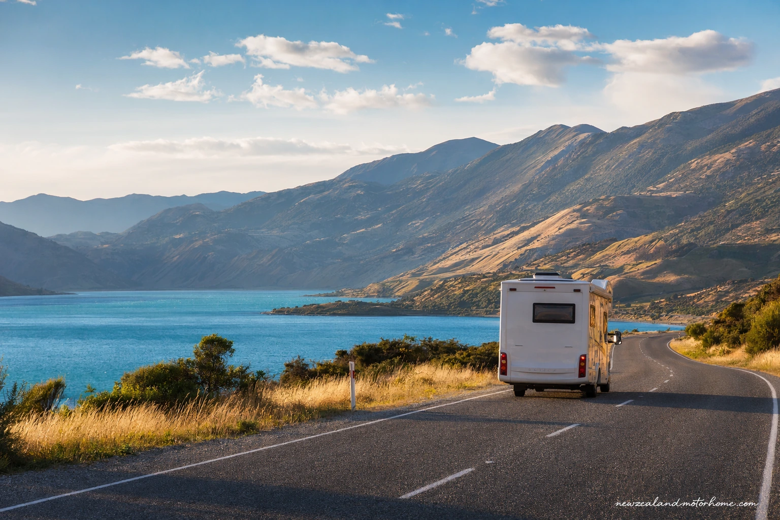 Campervan parked on the Kaikōura coast during the Christchurch to Blenheim drive