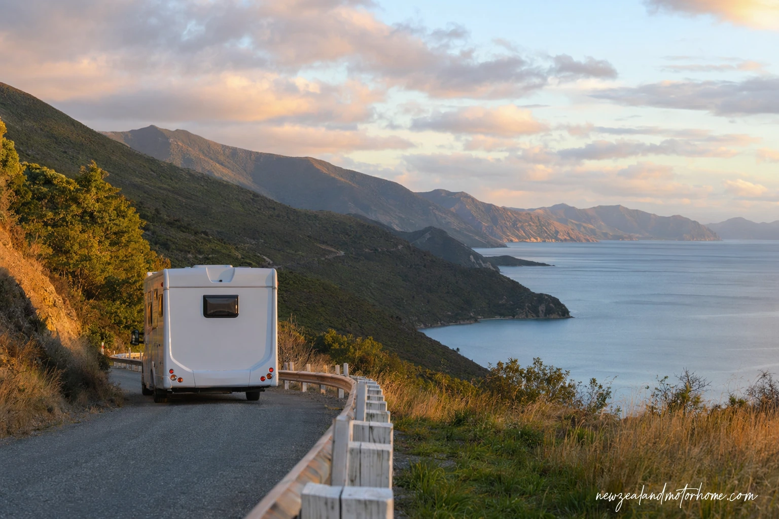 Campervan parked near the Kaikōura coast on the Christchurch to Picton route