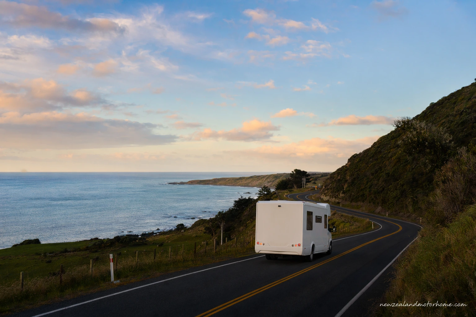 Campervan parked near the Catlins coast on the Dunedin to Invercargill route
