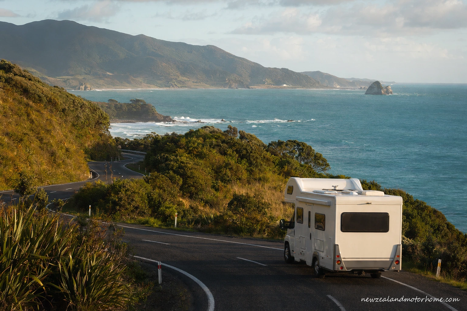 Campervan parked near Whangarei after a long northbound New Zealand road trip