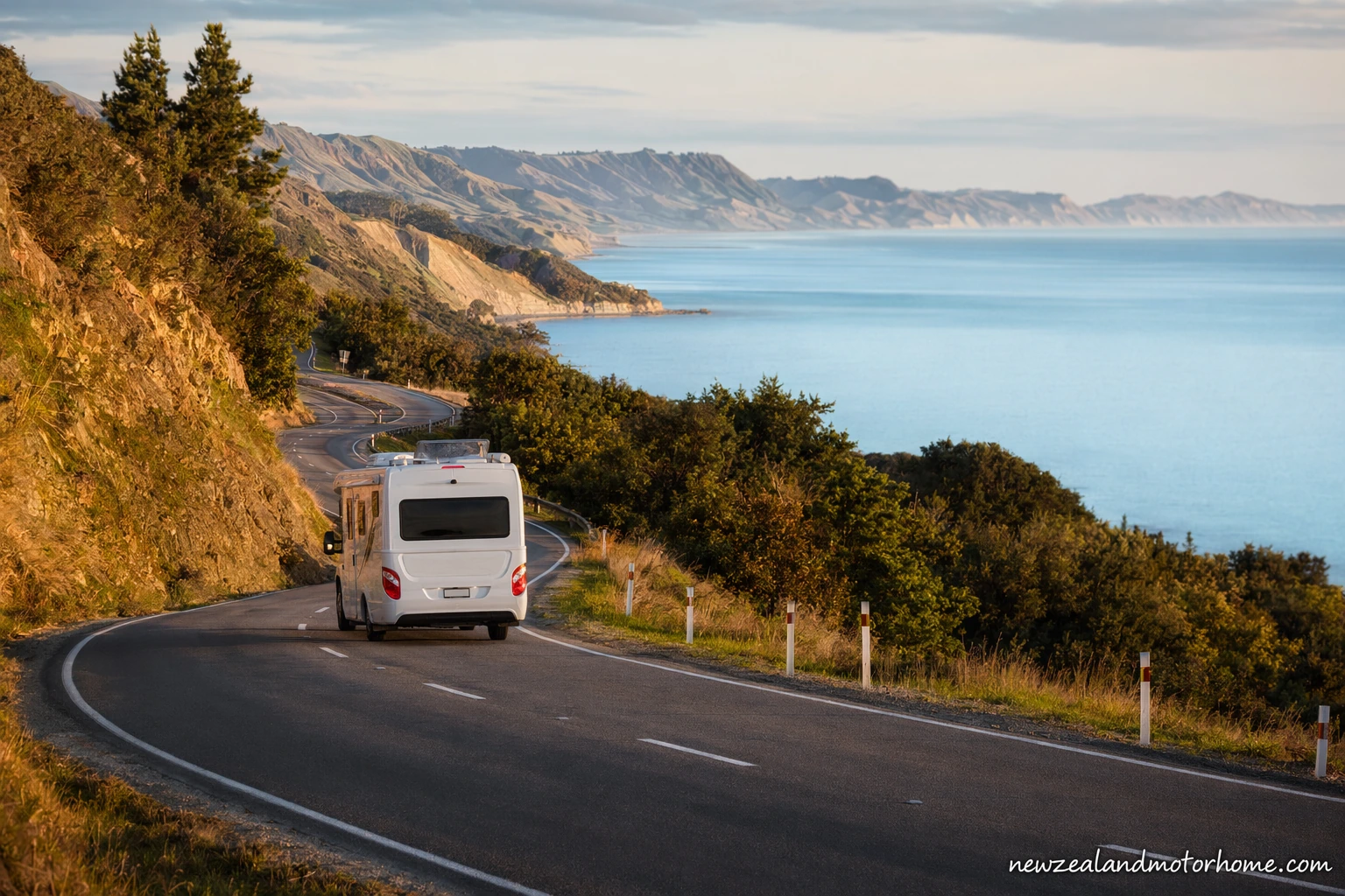 Campervan parked near the beach in Gisborne after the Waioeka Gorge drive