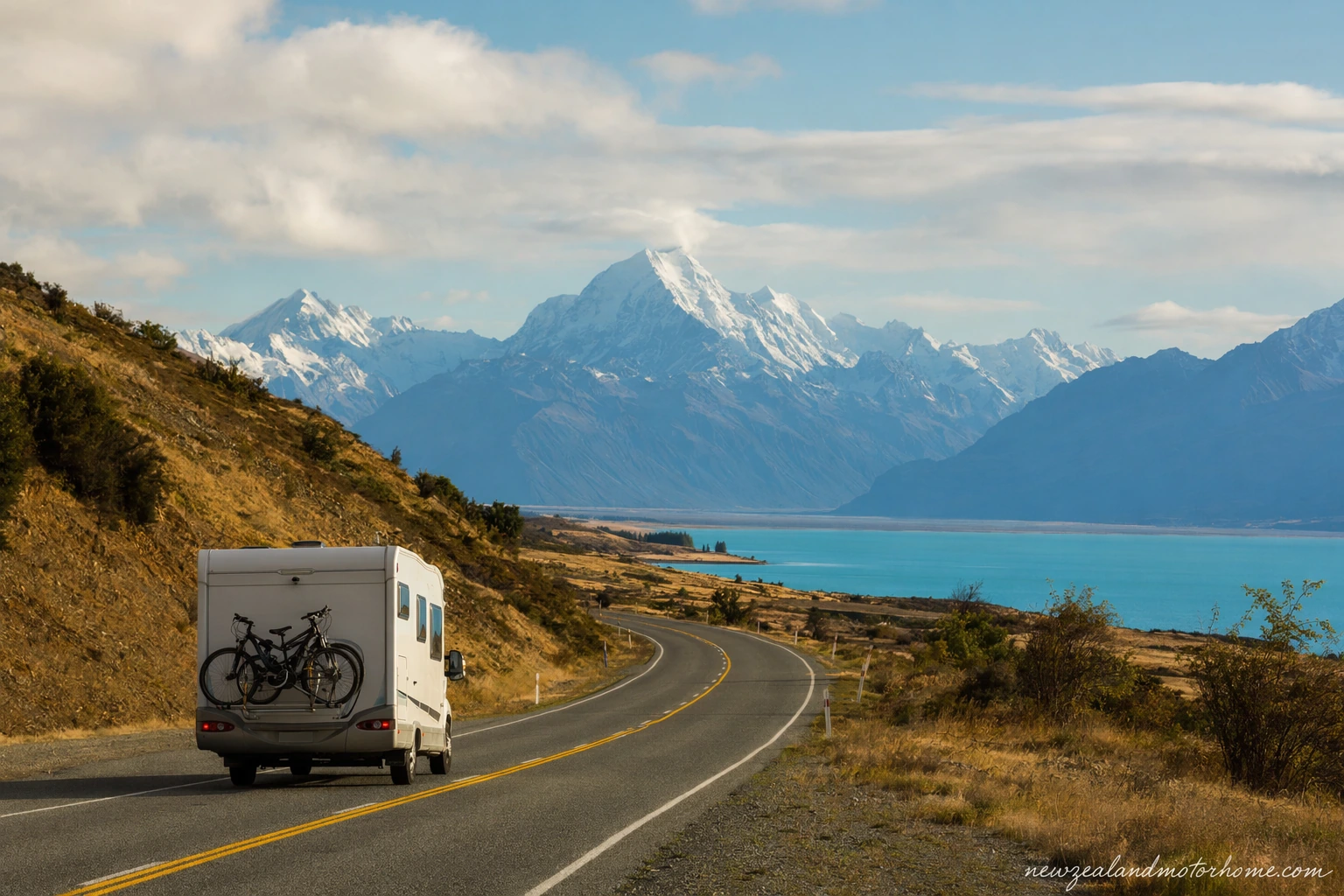 Campervan parked near Invercargill after a long Hamilton to Southland road trip