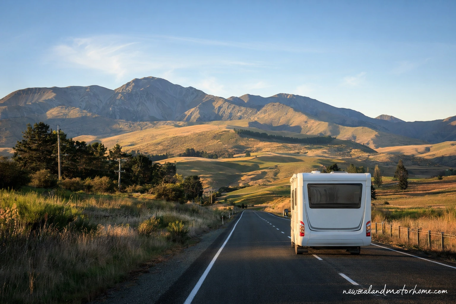 Campervan parked beside the coast on the Hamilton to Palmerston North route through Taranaki