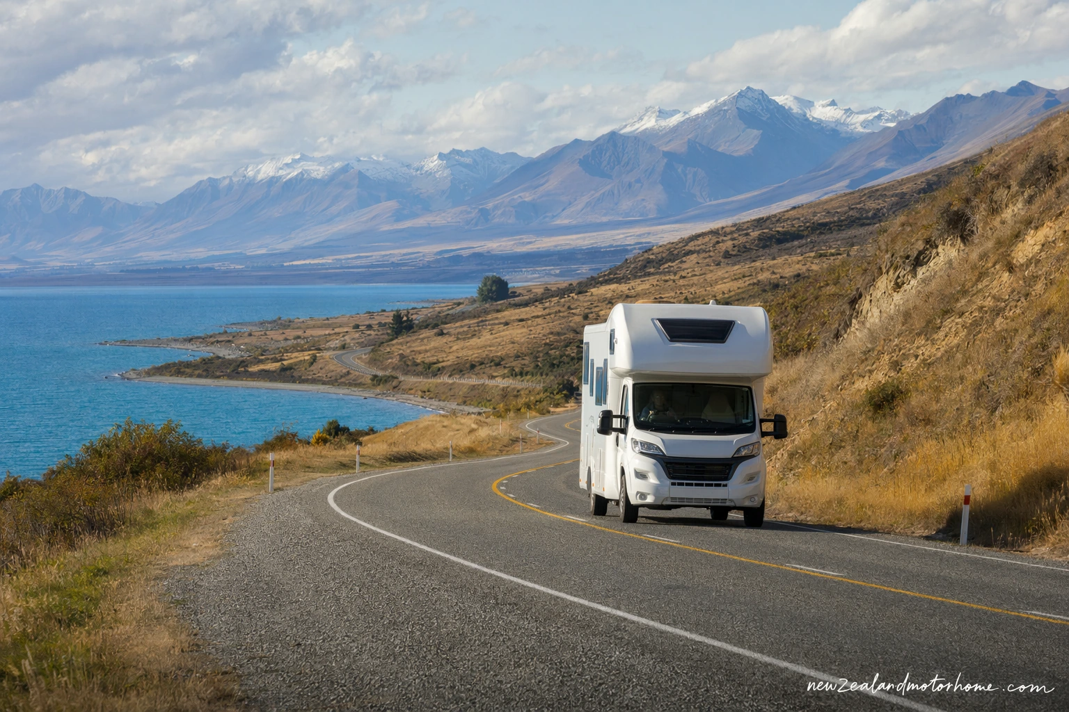 Campervan parked near the coast at Timaru after driving south through Canterbury