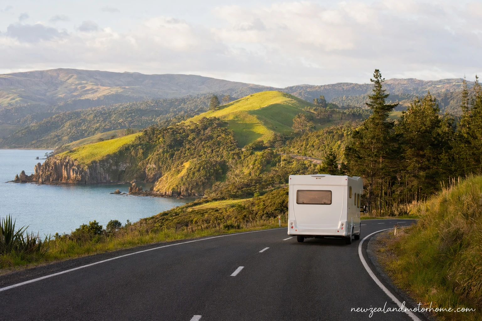 Campervan parked near Whangarei harbour after the drive north from Hamilton
