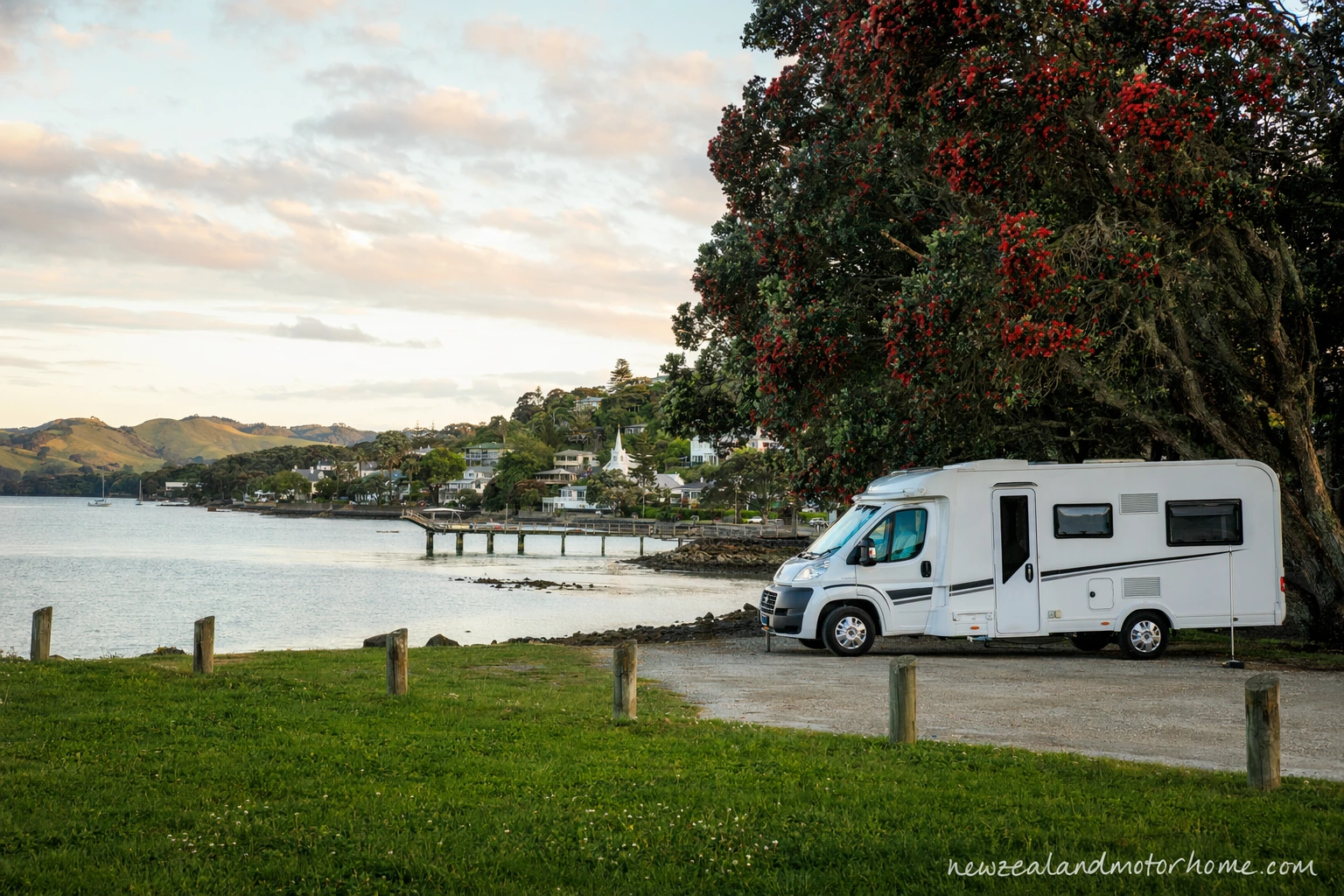 Campervan parked near the harbour at Russell in the Bay of Islands
