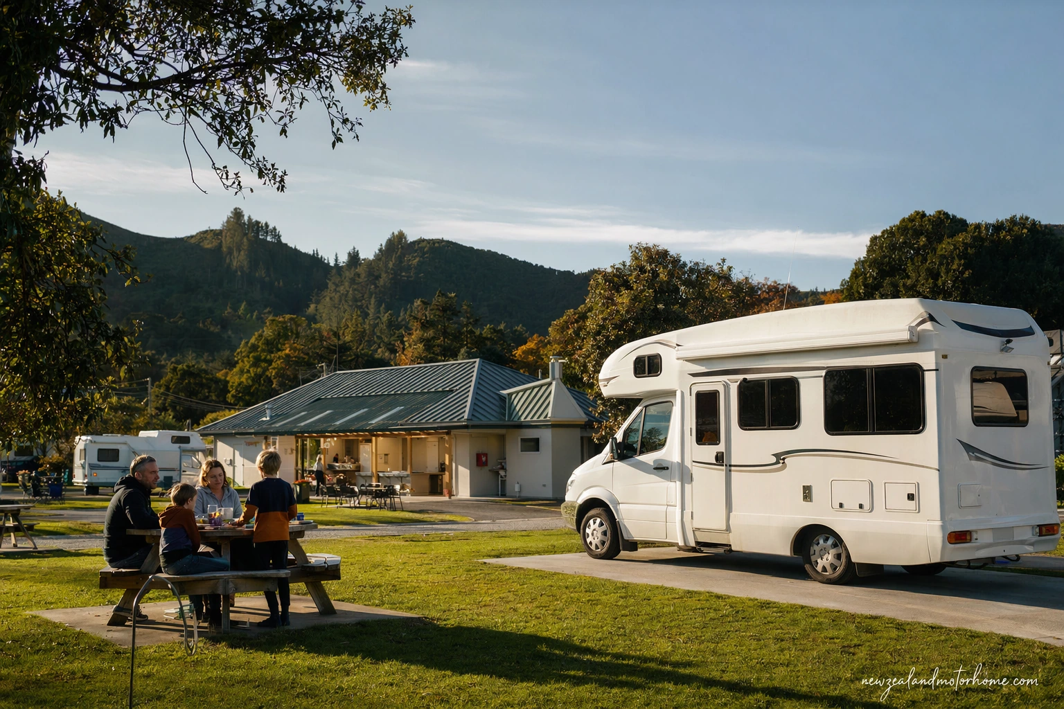 holiday parks white island — campervan scene