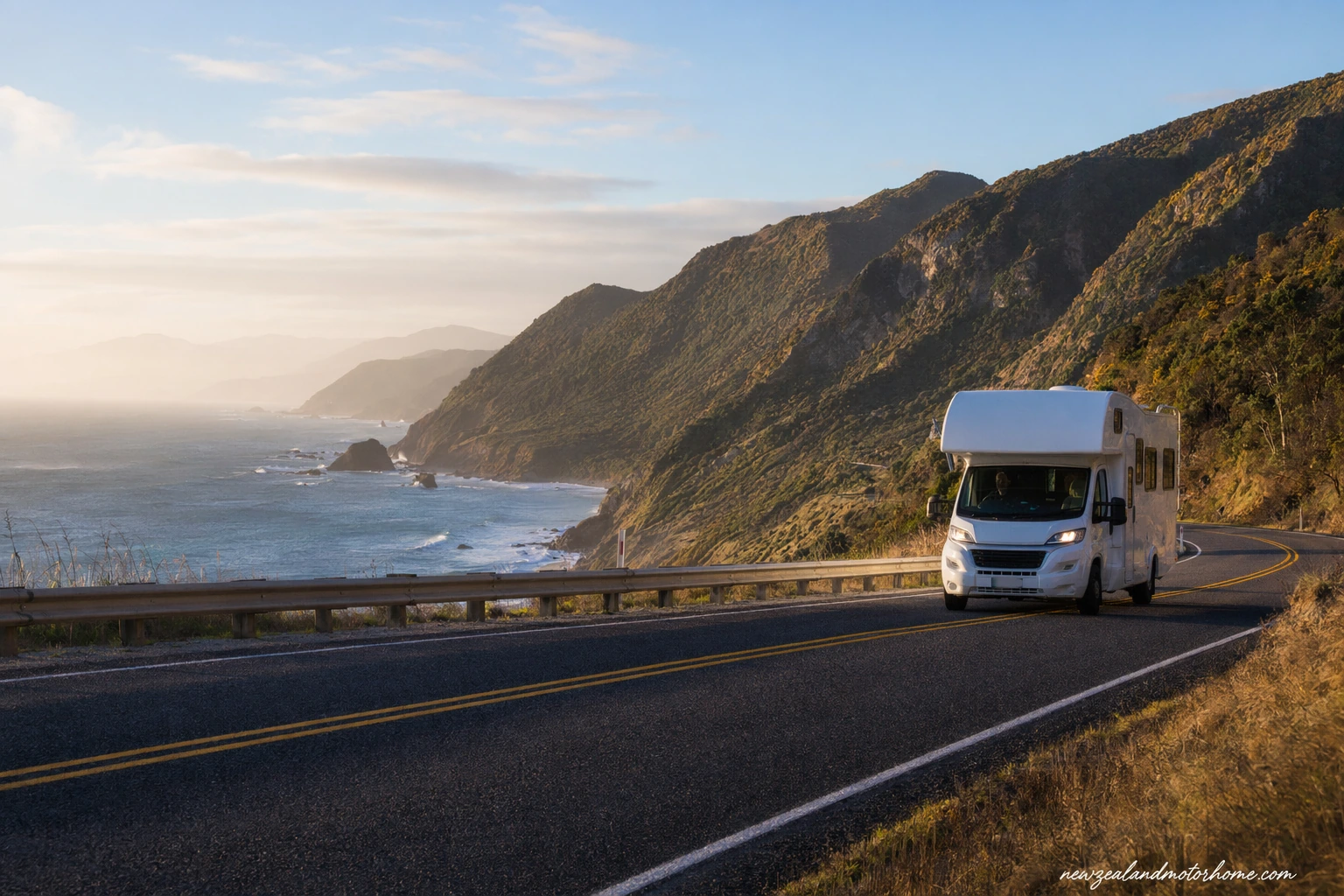 Campervan parked near the Gisborne coast after the long drive north from Invercargill