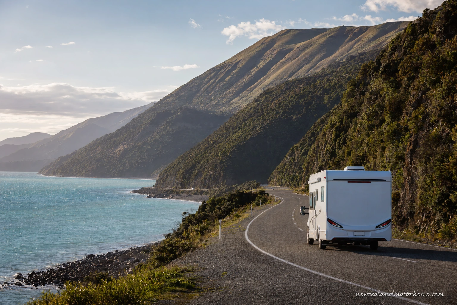 Campervan parked near the Napier waterfront after the long route from Invercargill