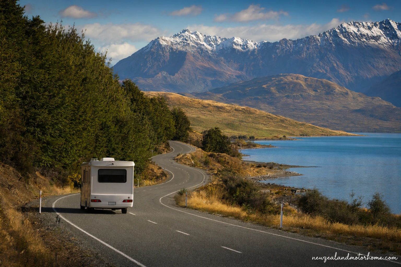 Campervan parked near Lake Rotorua after a long northbound drive from Invercargill
