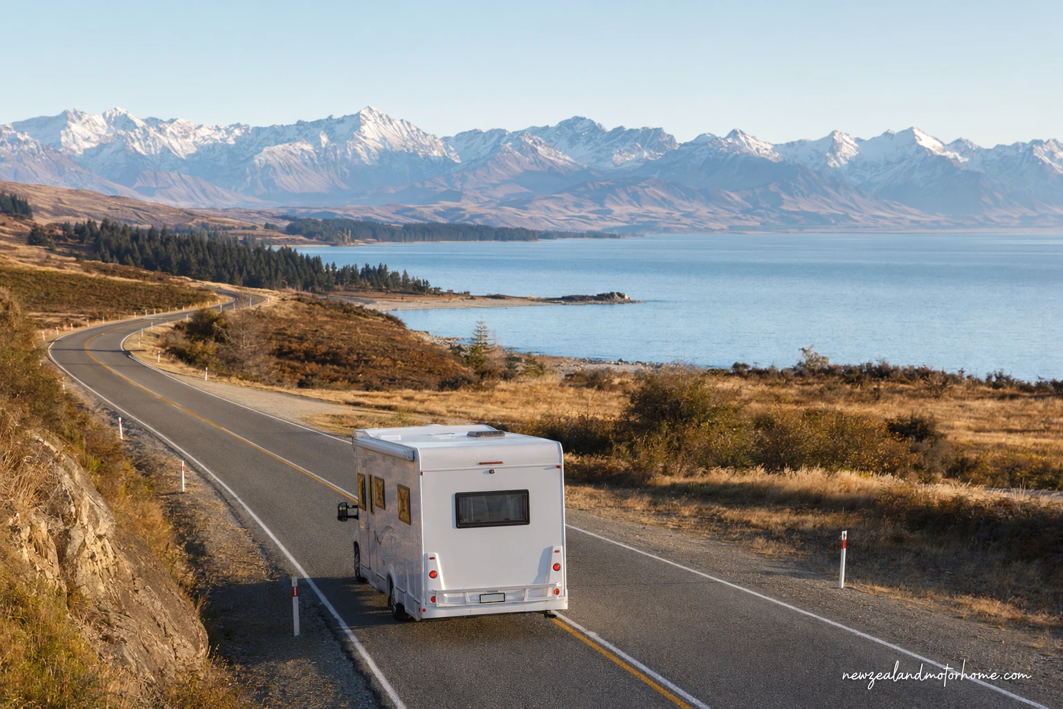 Campervan parked near the coast on the Invercargill to Timaru route