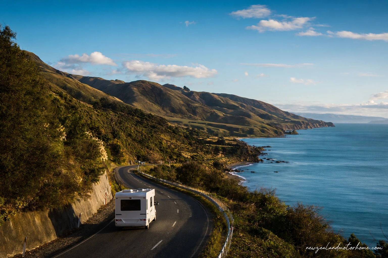 Campervan parked near the Gisborne coast after the drive from Nelson across Cook Strait