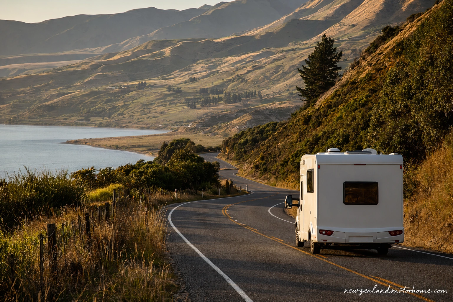 Campervan parked near the Napier waterfront after driving from Nelson via Picton and Wellington