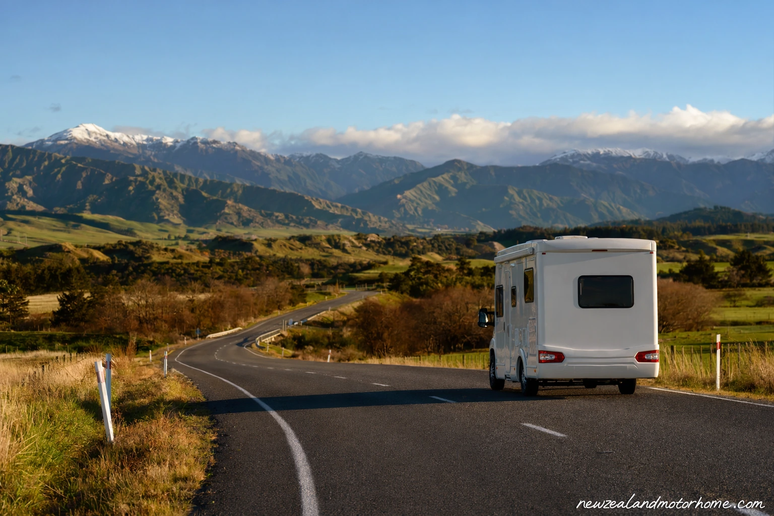 Campervan parked near the coast on the route from New Plymouth to Palmerston North