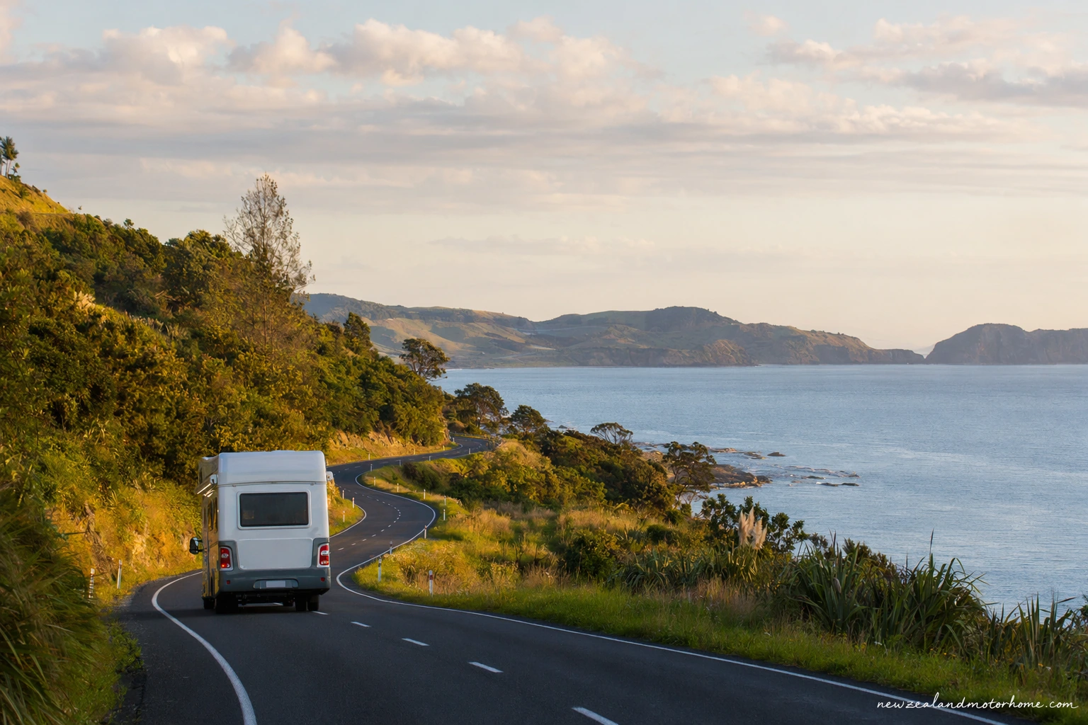 Campervan parked near the Whangarei Town Basin after the drive north from New Plymouth