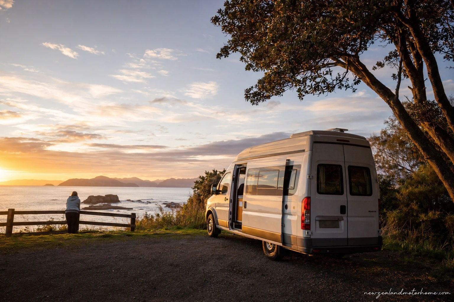 Campervan parked near Lake Taupō on a North Island self-drive route