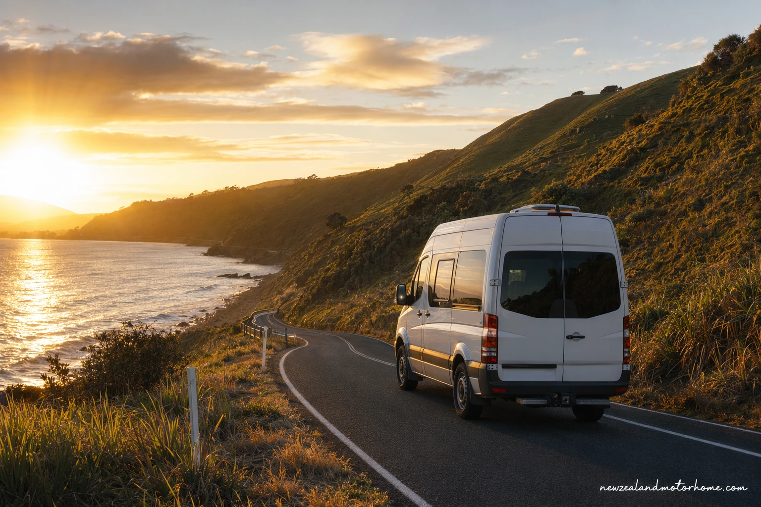 Campervan parked beside Lake Pukaki on a one-way New Zealand motorhome route