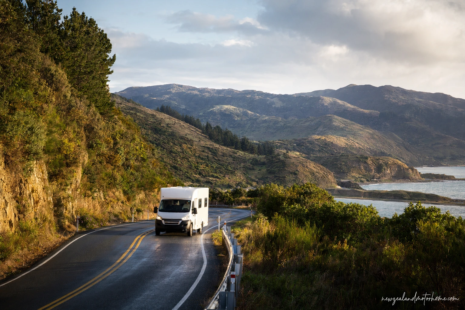 Campervan parked near the coast on the Palmerston North to Gisborne route