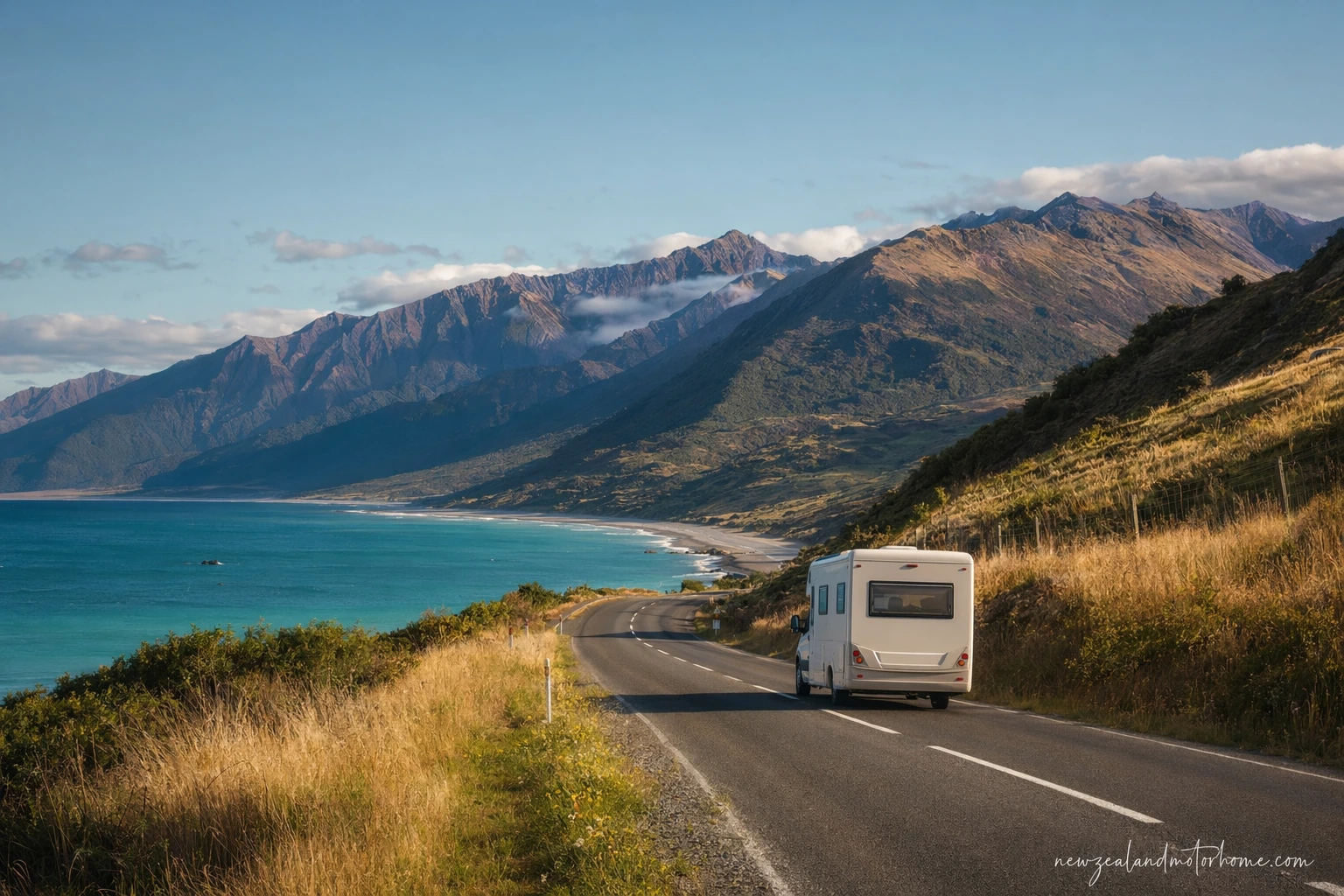 Campervan parked near Caroline Bay in Timaru after the drive south from Palmerston North