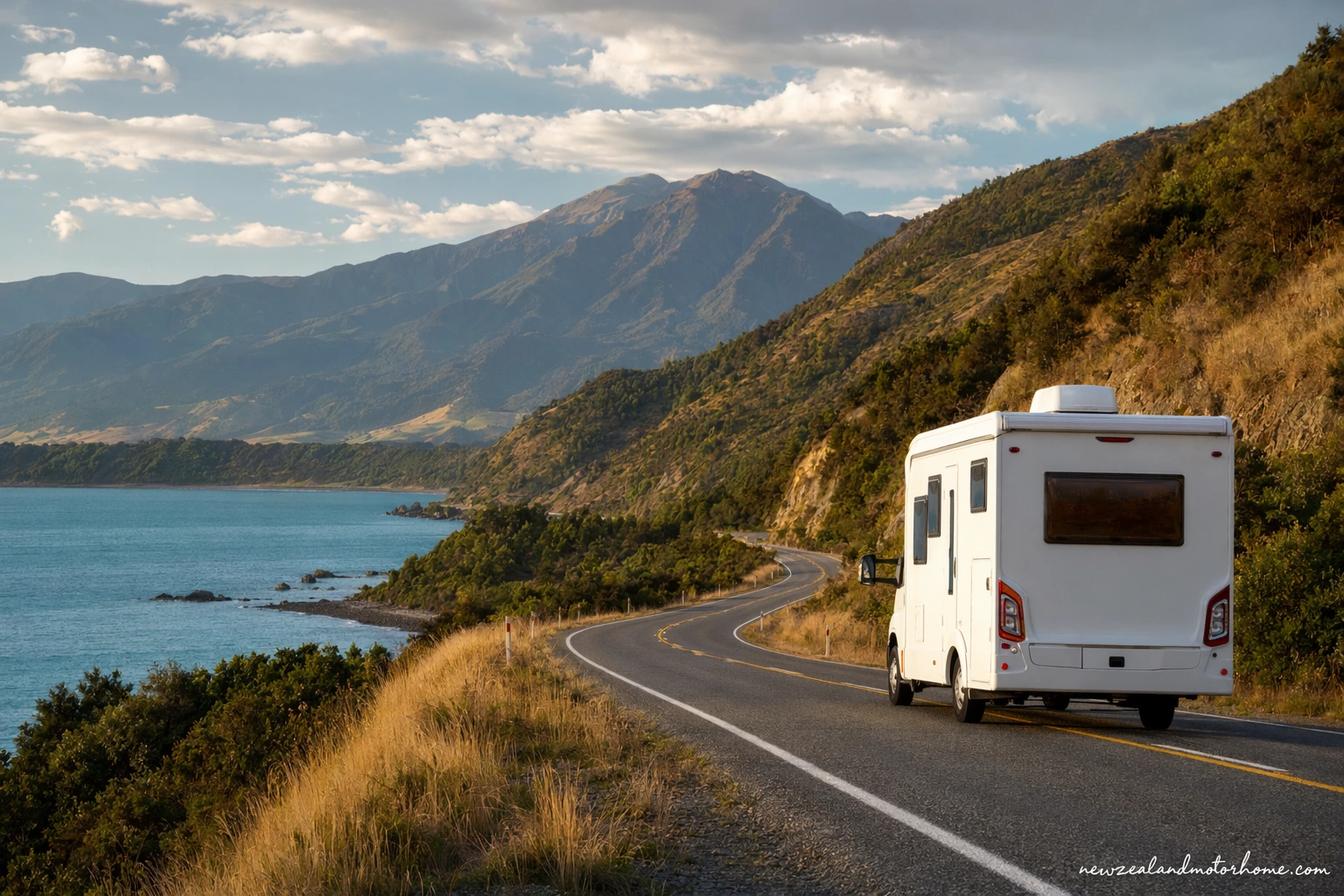 Campervan parked near the waterfront in Picton before the ferry to Wellington and the drive to Palmerston North