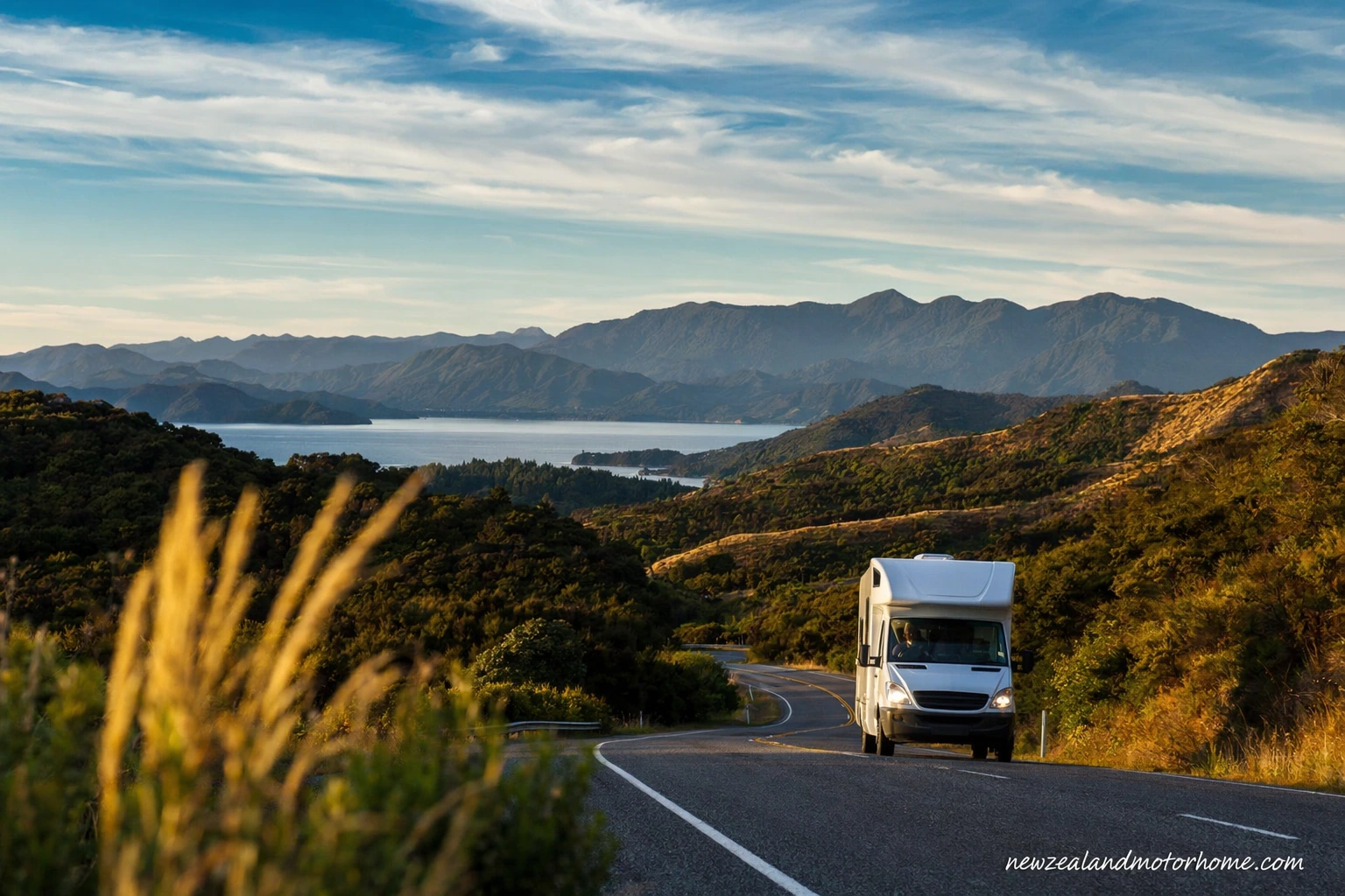 Campervan parked near Lake Taupō on the Picton to Rotorua route
