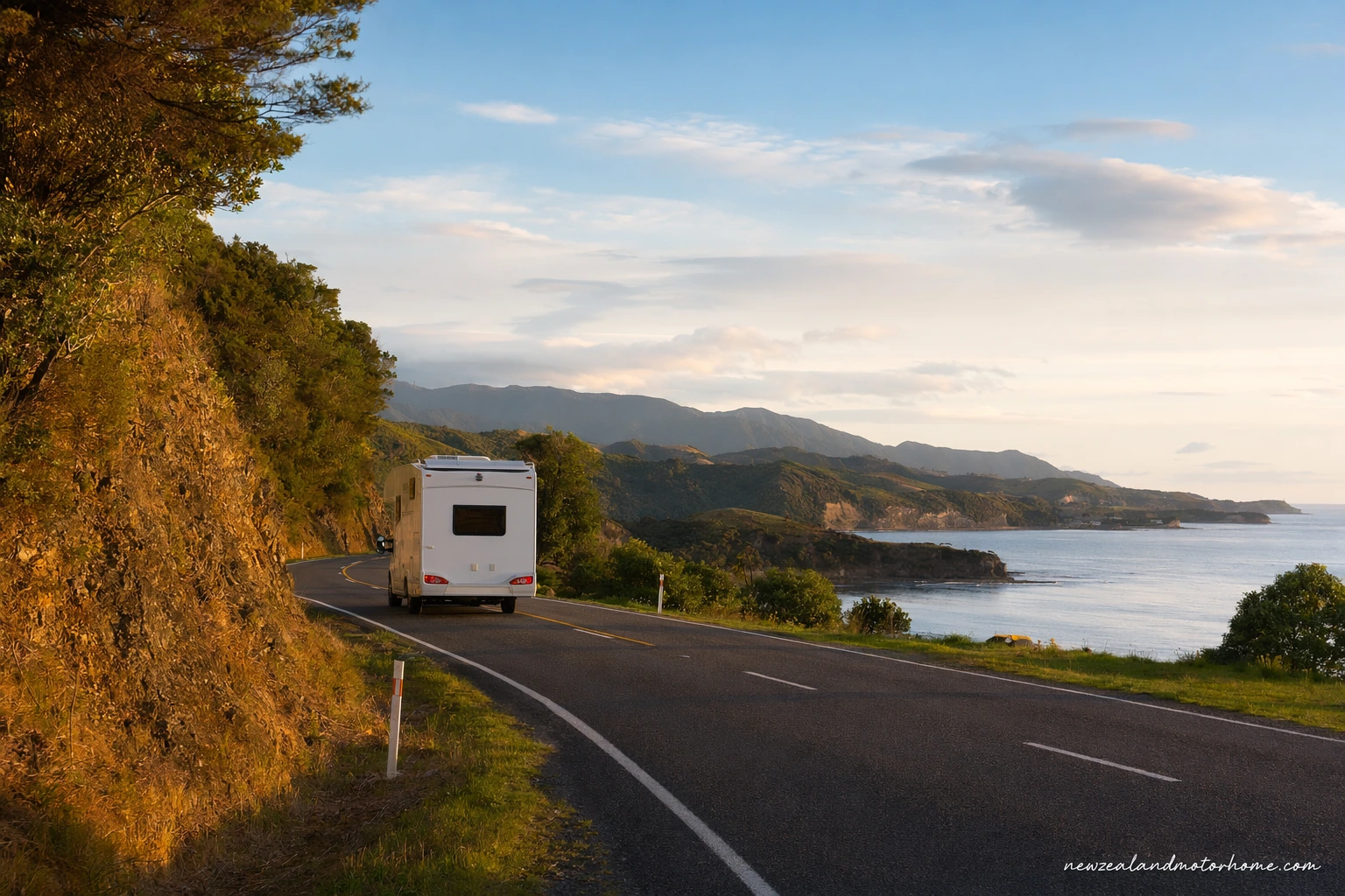 Campervan parked near the Whangārei coastline after driving north from Picton