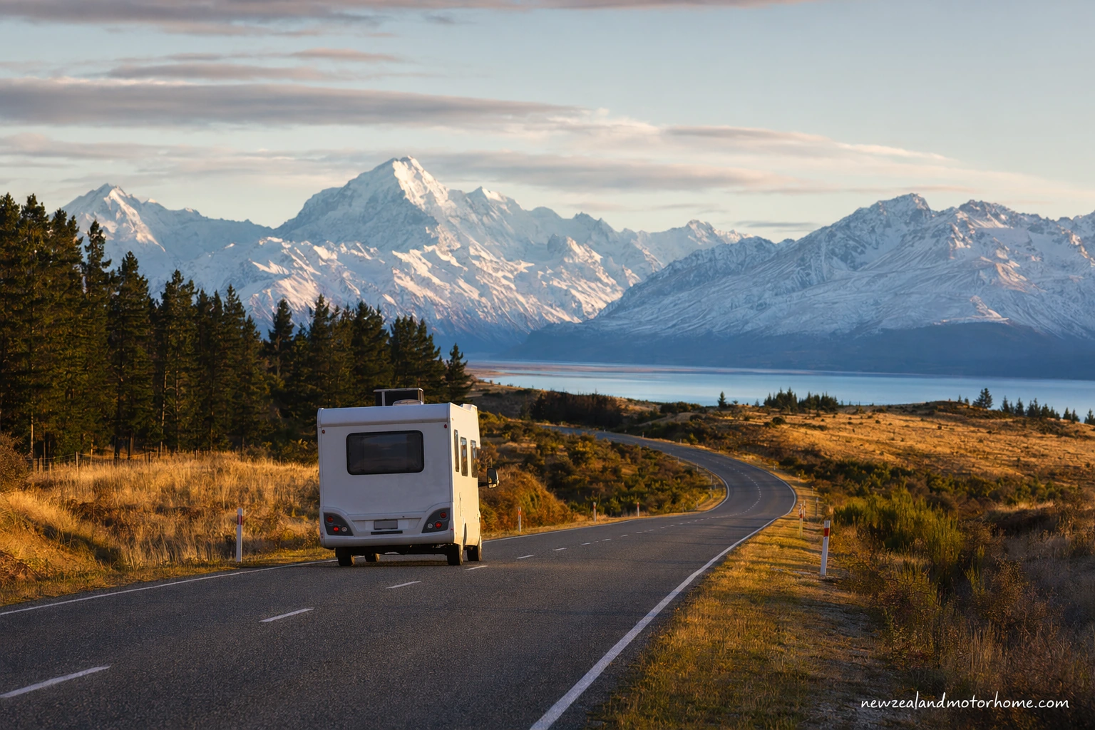 Campervan parked on the Kaikōura coast on the route between Rotorua and Timaru