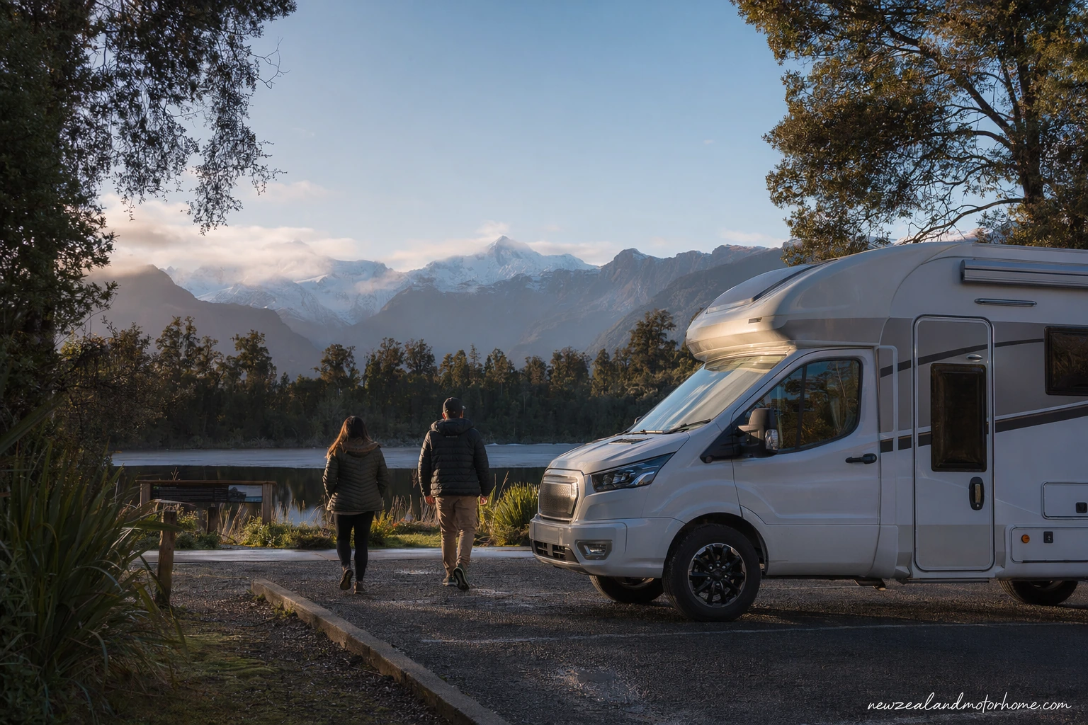 visiting lake matheson walk by campervan — campervan scene