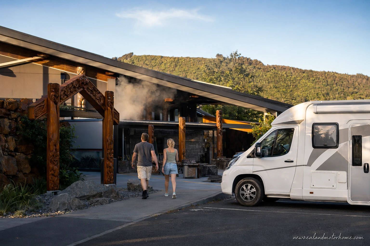 Campervan parked near Government Gardens before visiting Polynesian Spa in Rotorua