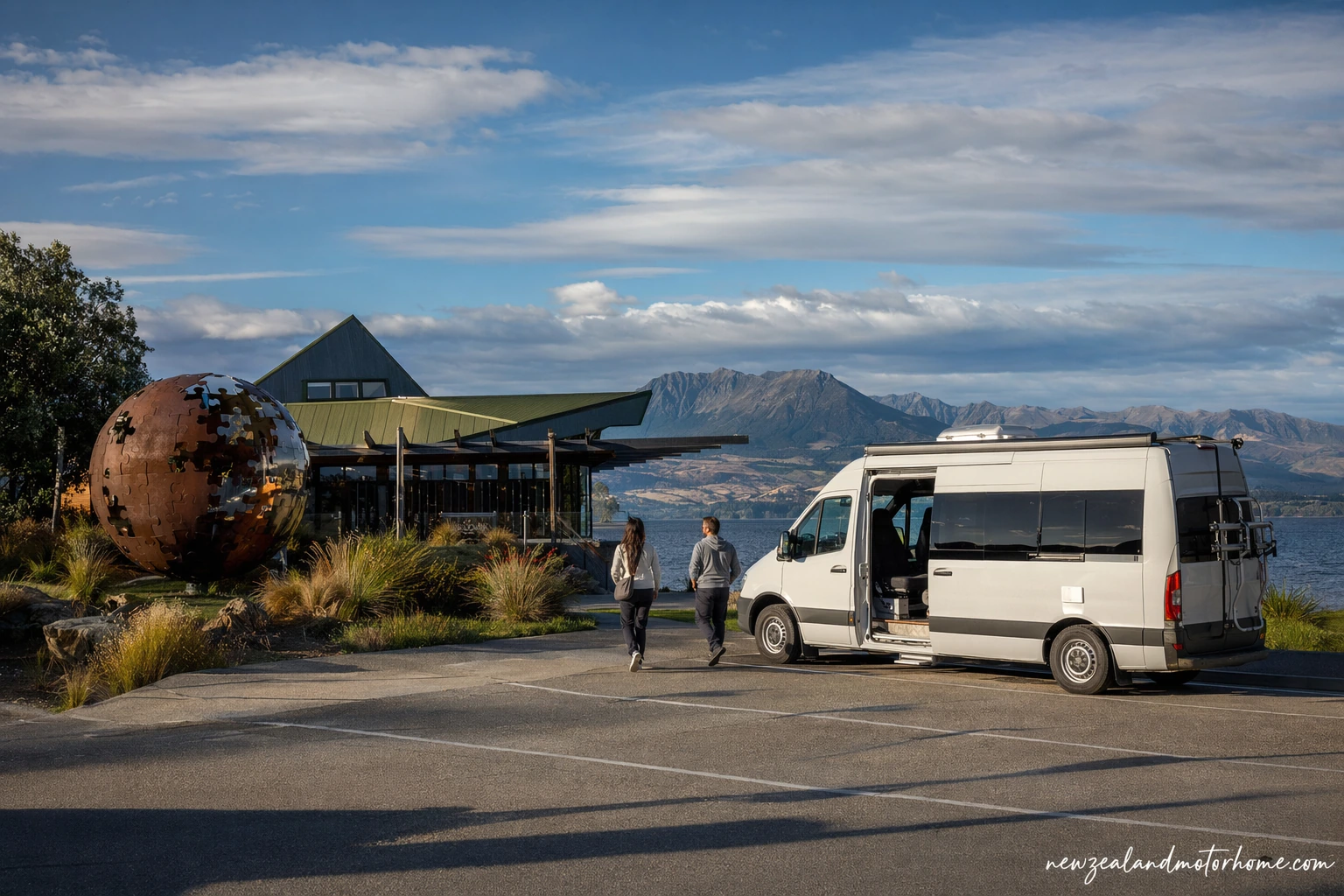 Campervan parked near Puzzling World Wanaka before a self-drive visit