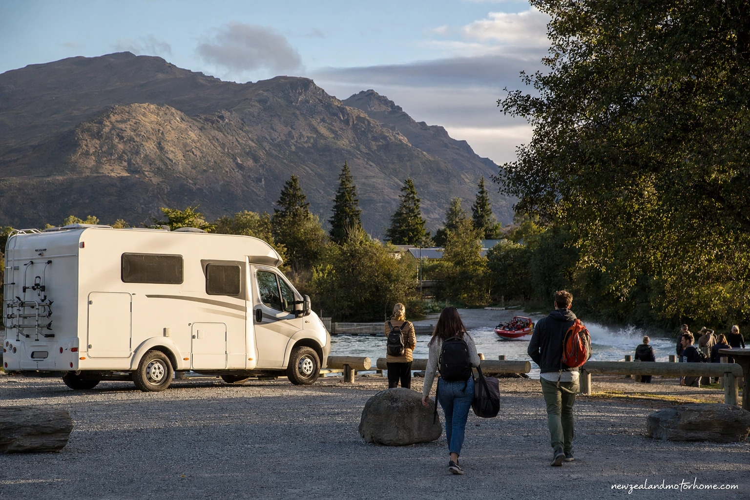 Campervan parked near the Shotover River canyon while visiting Shotover Jet at Arthurs Point