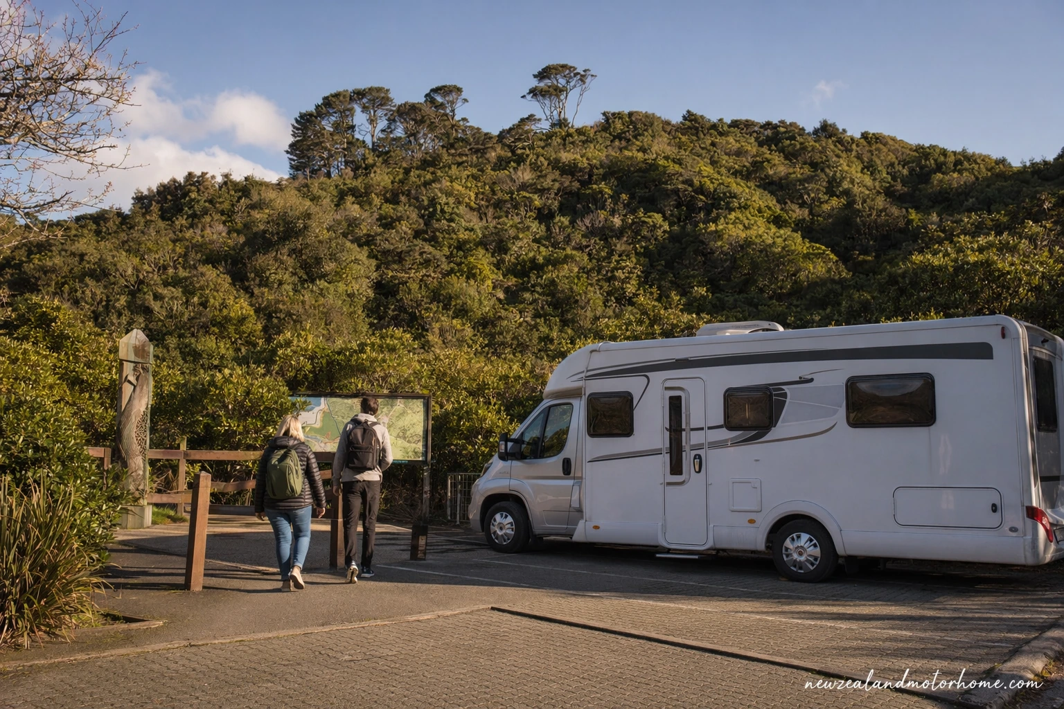 Campervan parked above Wellington before visiting Zealandia sanctuary