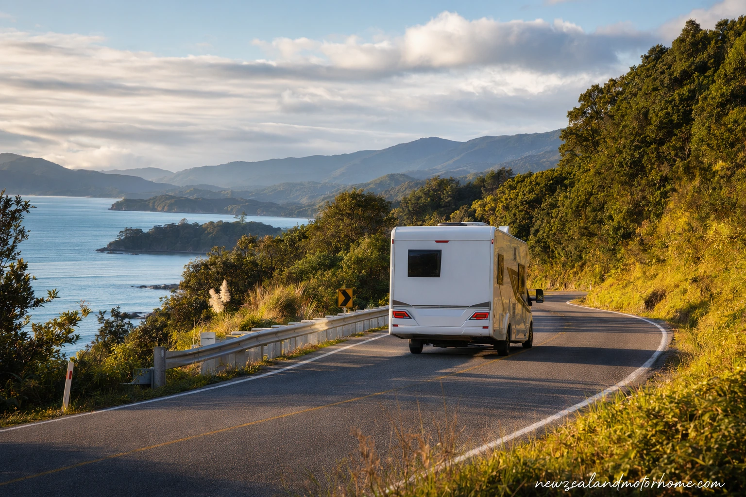 Campervan parked near Lake Taupō on the Wellington to Hamilton route