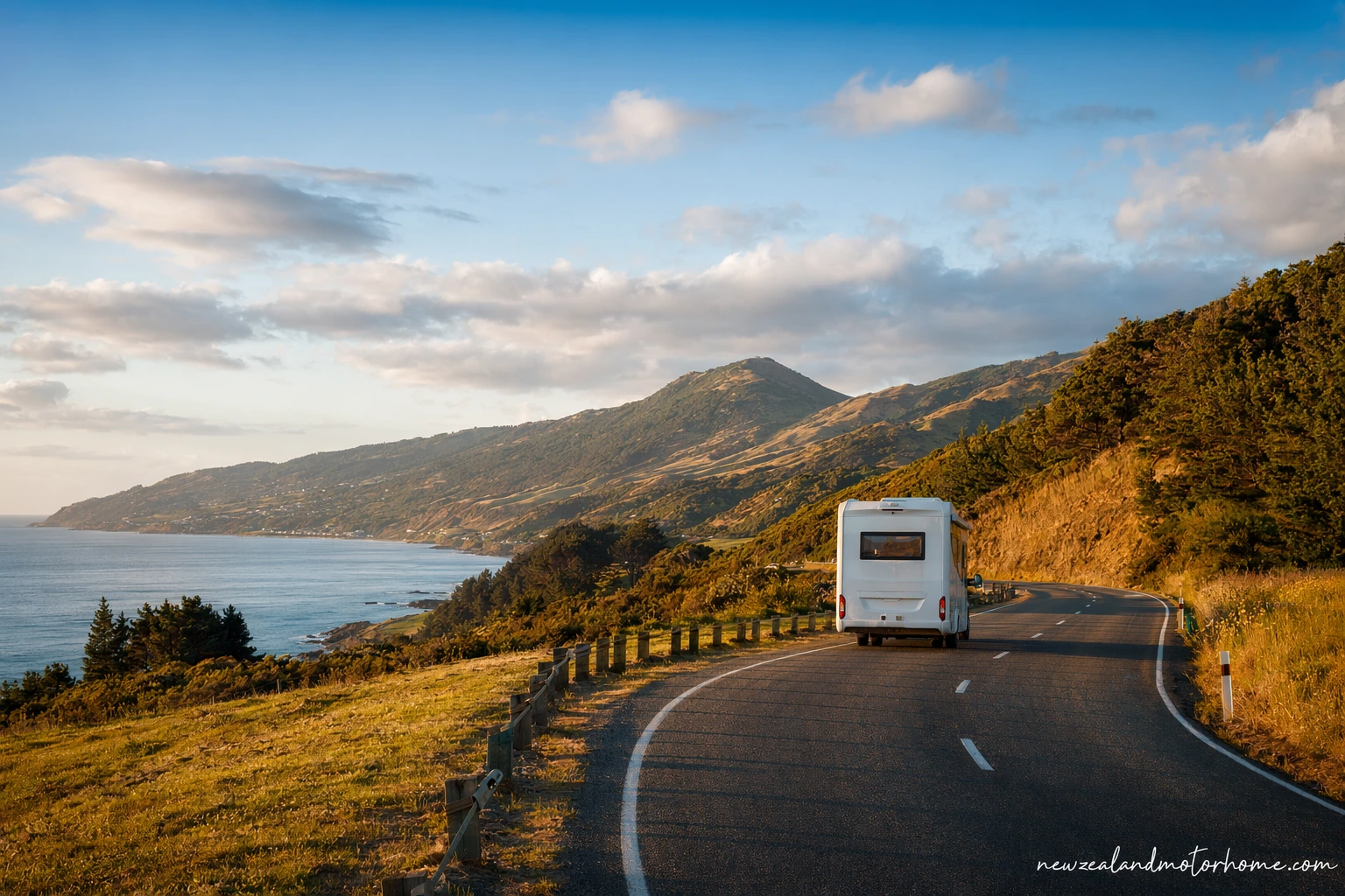 Campervan parked near the Manawatū River in Palmerston North after the drive from Wellington