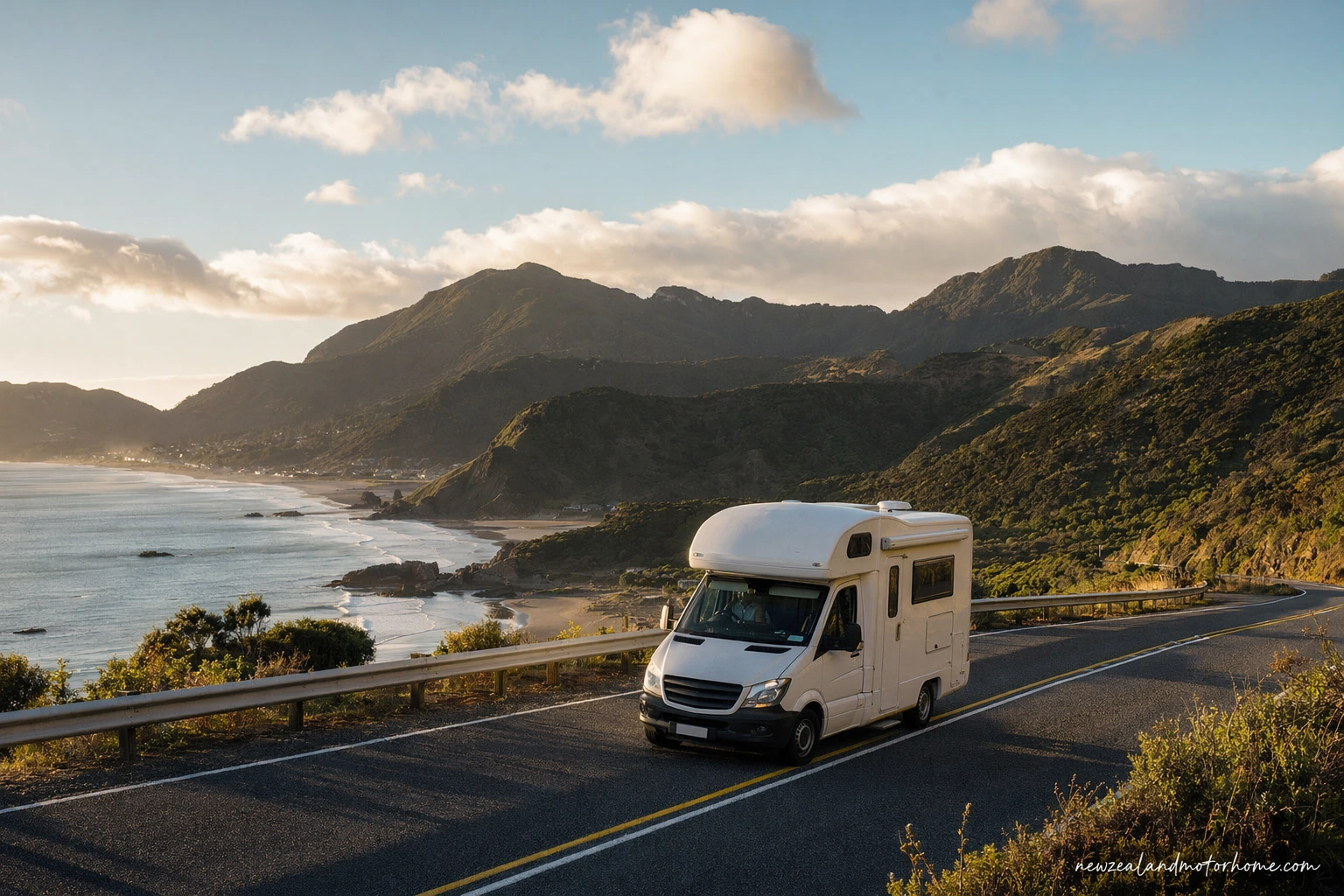 Campervan parked beside Whangārei Harbour after the long drive north from Wellington